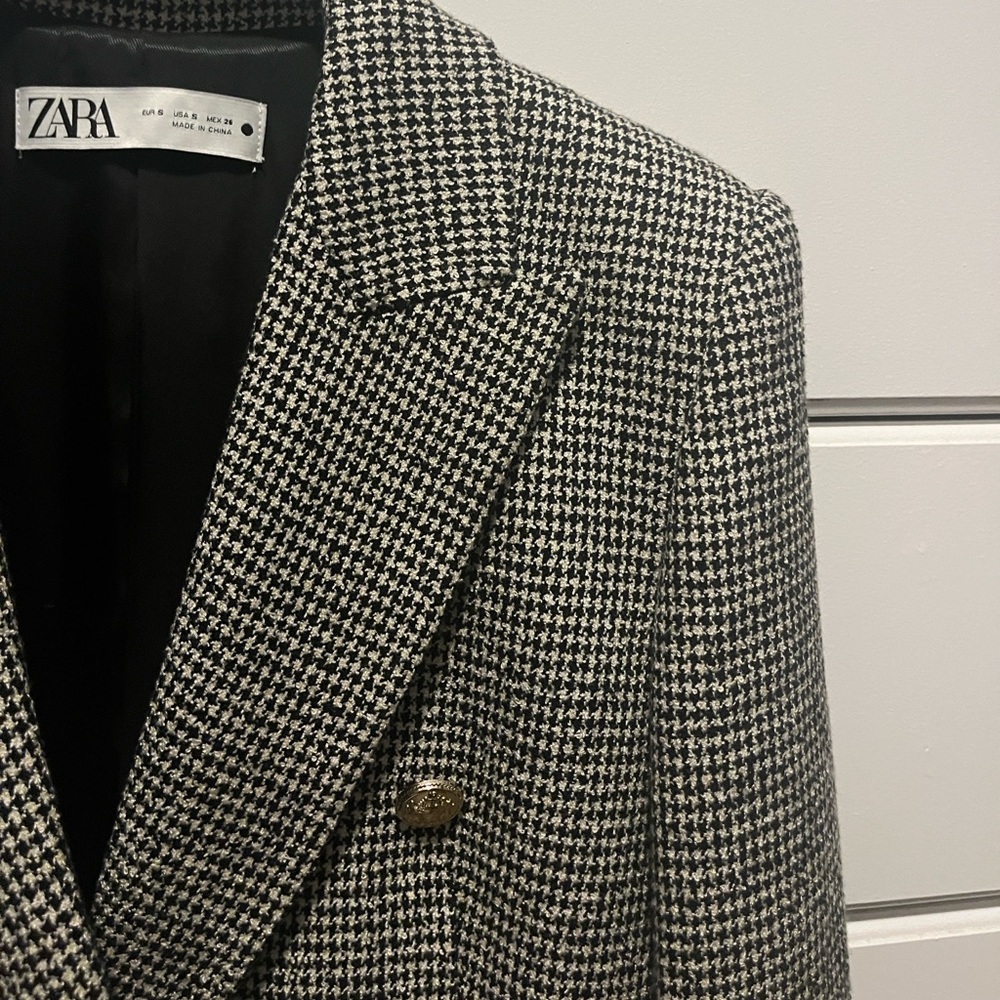 Zara Double Breasted Tailored Houndstooth Blazer - Picture 5 of 10